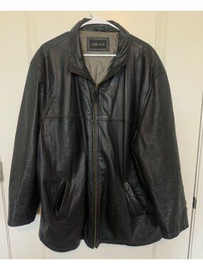 Vtg Lineage Black Leather Jacket Size XXL Zip Up Mid Weight & Wilsons Gloves Set